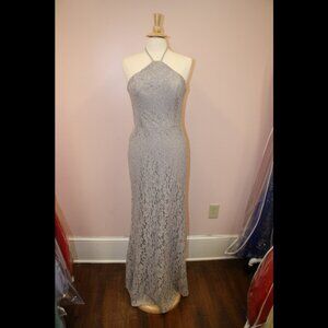 Hayley Paige Occasions 52201 Long Formal Lace Dress. Haze gray/silver. Size 8